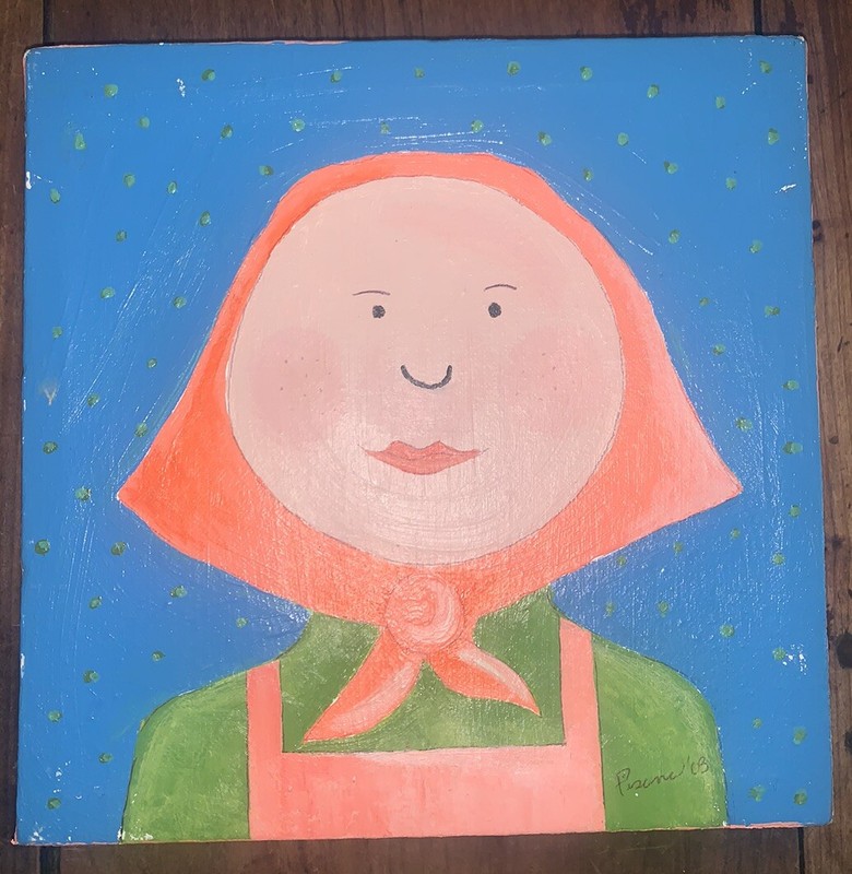 VTG Original ‘03 Pisana Lady W/ Head Scarf Portrait 8”Sq Canvas