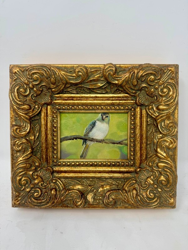Framed Songbird Painting Ornate Gold Frame Bird Wall Art 8×7