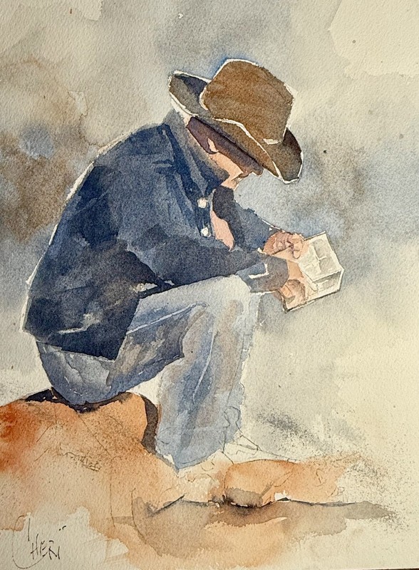 Original Signed Watercolor Painting Western Cowboy