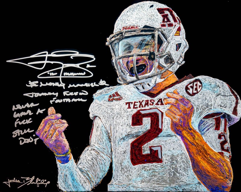 Johnny Manziel Signed Framed ORIGINAL 16×20 Oil Painting 4x Inscription JSA 1/1