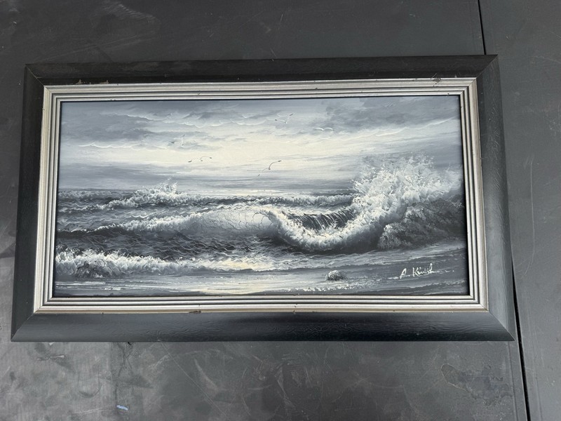 A.KIRKHAM ORIGINAL OIL ON CANVAS SEASCAPE PAINTING 27X16