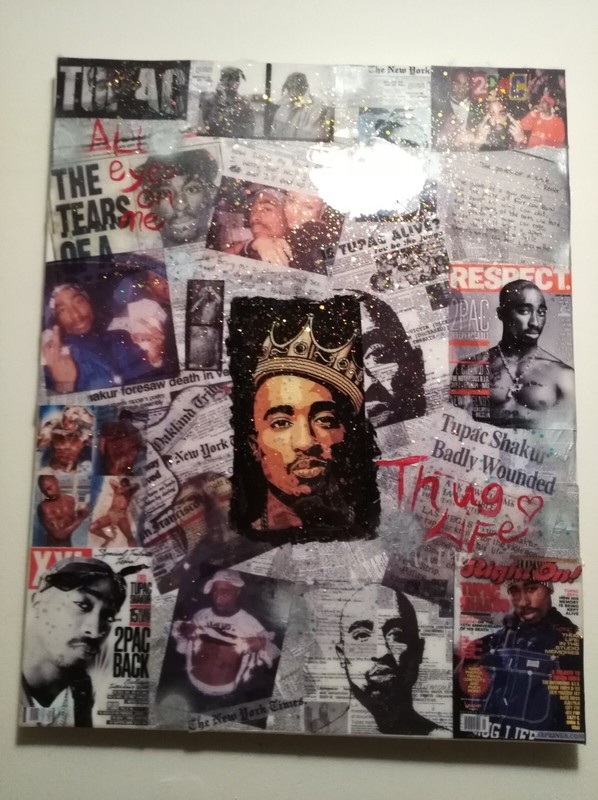 Tupac Collage Resin Art Canvas – Wall Art – 16×20
