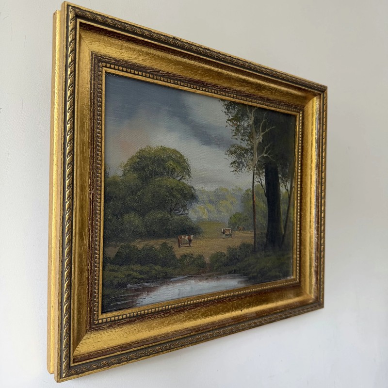 Authentic Landscape Oil Painting "Gilded Frame" Vintage Small Artwork gallery