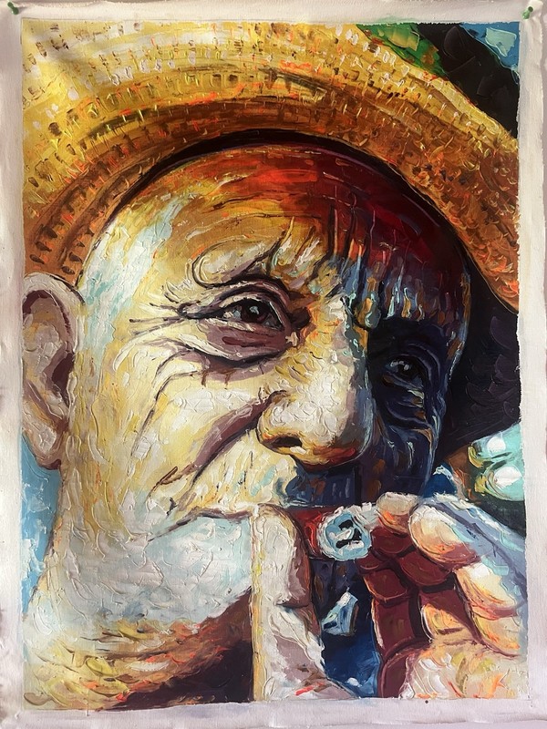 Rare painting of old man smoking cigar