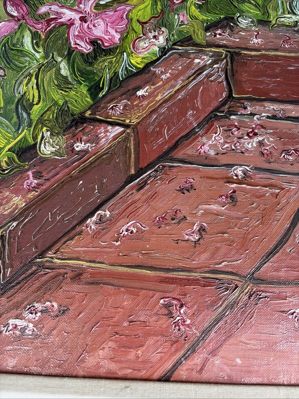 Felix DeTrolio Original Oil Painting Pink Floral Garden Landscape Framed Signed gallery
