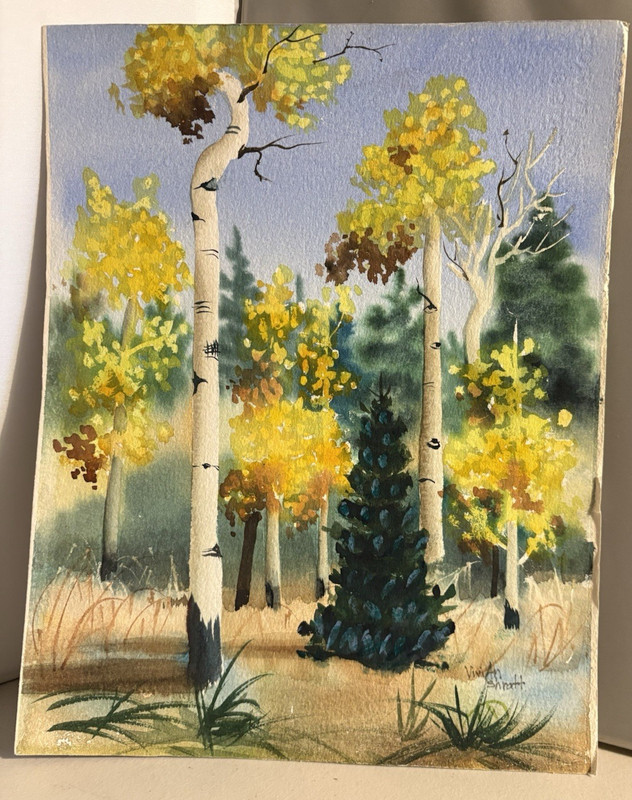 Original Watercolor “Aspen at Crest” Aspen Trees Signed by Artist Vintage