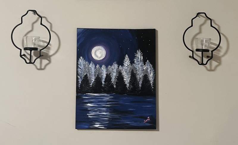 “Moon’s Reflections” (20”x16”) (Blue, White, Gray, Black)