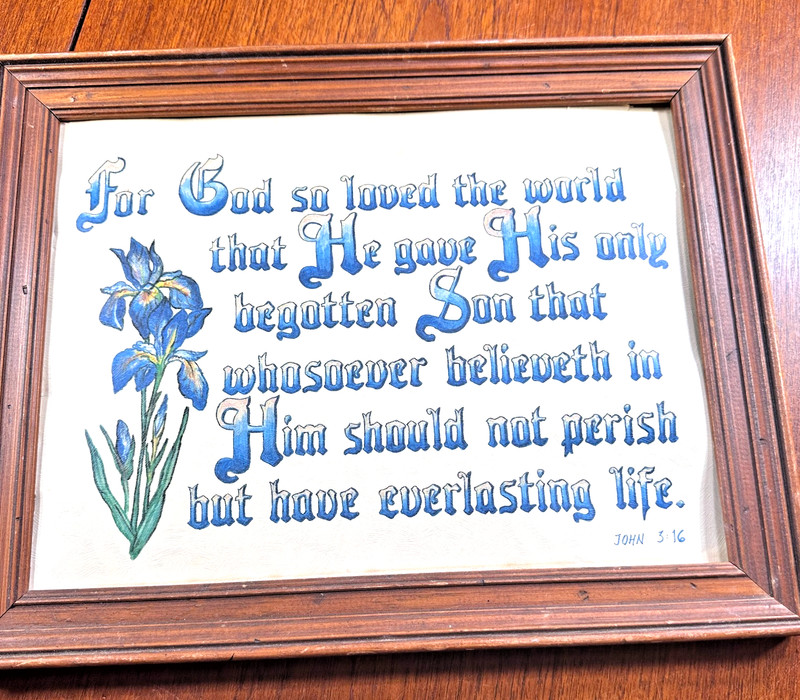 VTG FOR GOD SO LOVED 8×10 WORLD JOHN 3:16 Finished Framed Hand Painted **READ