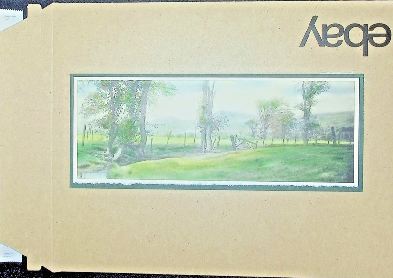 Antique Panoramic Watercolor Painting Mountain Valley Meadow Farm Gate unsigned gallery