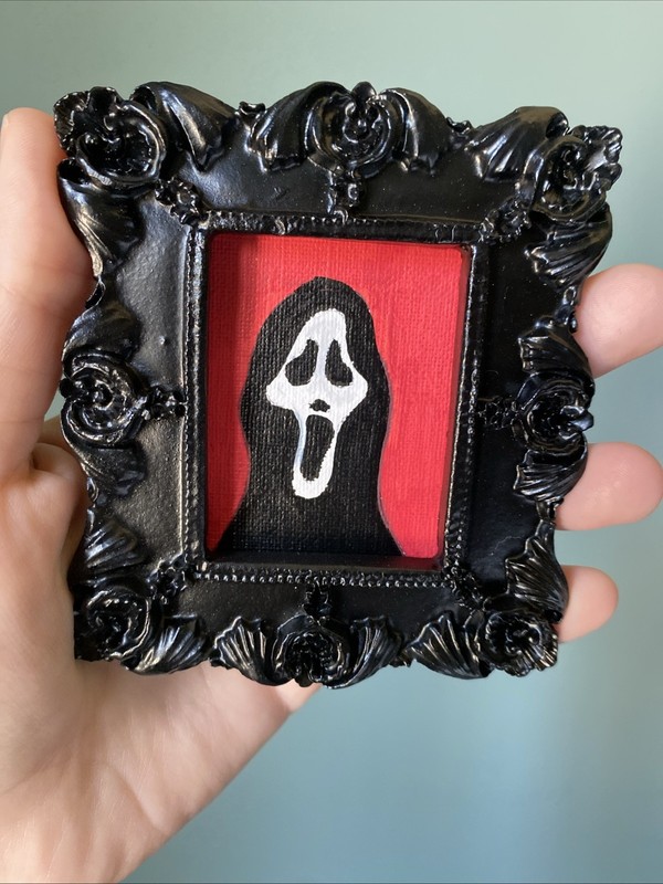 Scream Mask,Halloween, Original Painting On Paper,framed,cute,funny,miniature,