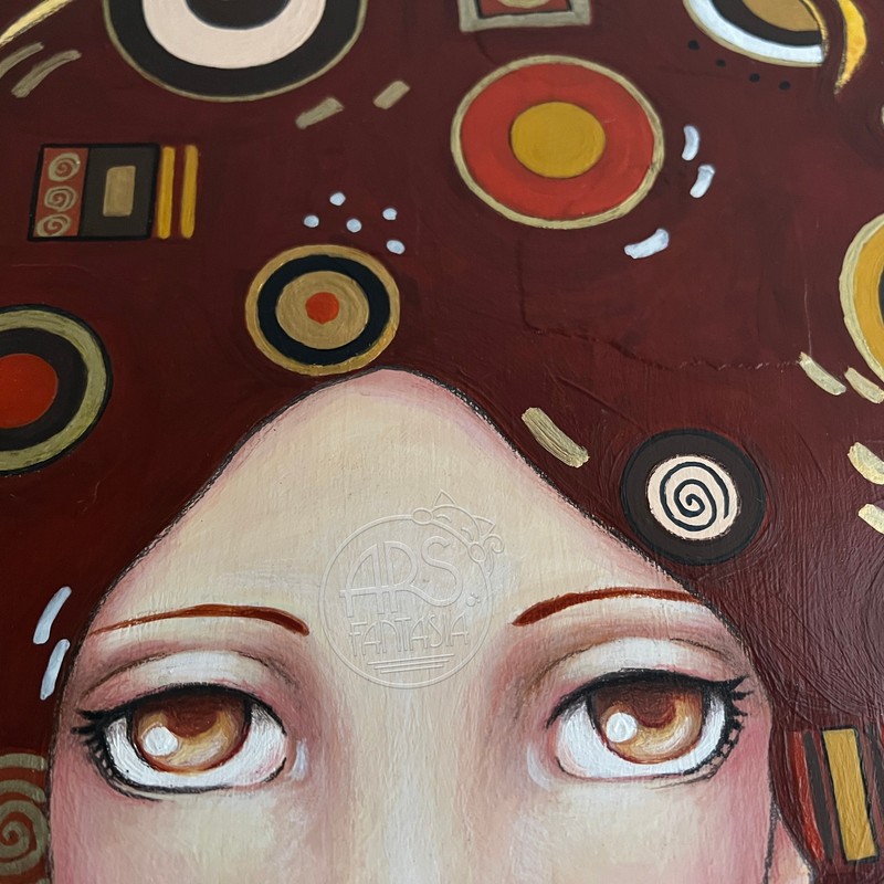 ARIEL, Original Mixed Media on 11 X 14" HardBoard Panel, Klimt Inspired Art gallery