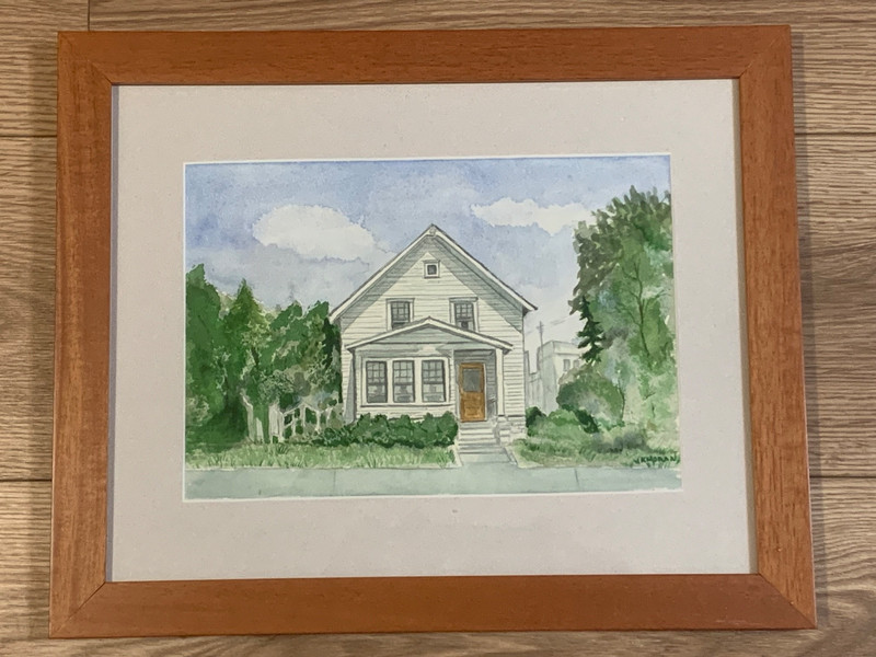 Original watercolor house portrait signed K Moran architectural landscape art