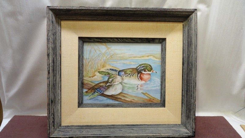 RARE Vintage Hand Painted Picture Framed WOOD DUCKS by Artist Betty Stark