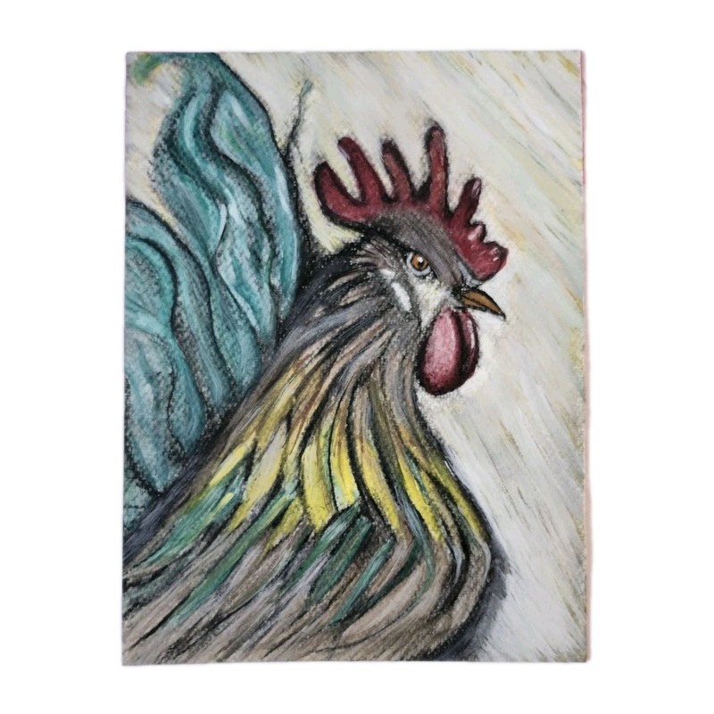 Rooster Original Painting Mixed Media Chicken Wall Art 9×12 Farm Animal