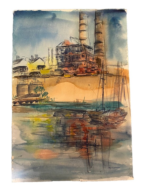 Moss Landing, CA General Electric Building Natalie Yargo Painting Unframed Art