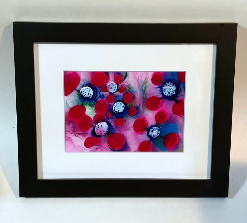 Tonito Original painting.Organic surrealism.Flowers.Framed & Shrink Wrapped.a15