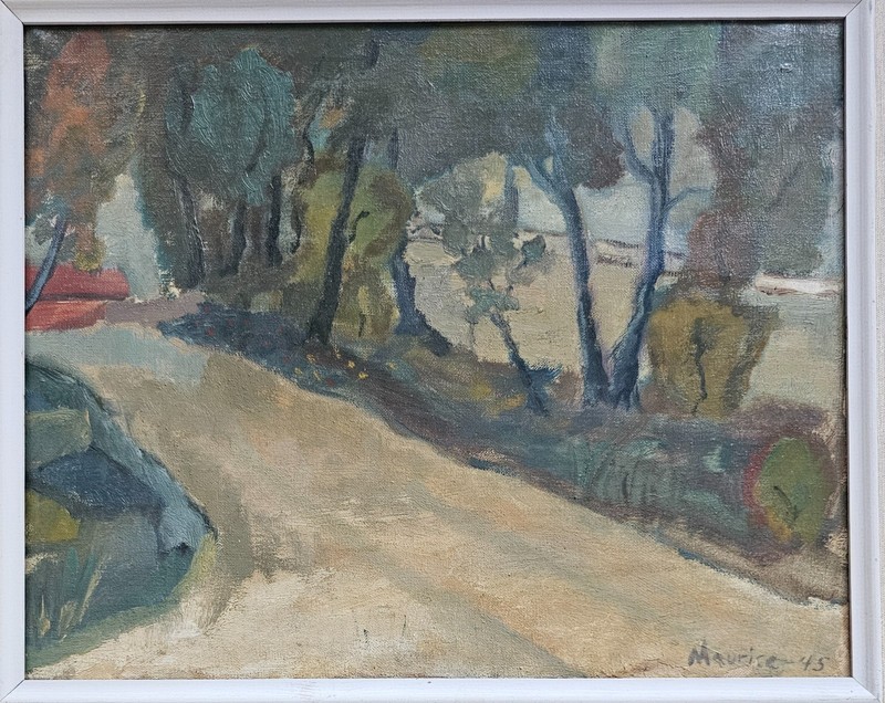 VINTAGE SCANDINAVIAN LANDSCAPE PAINTING COUNTRYSIDE OIL ON CANVAS SIGNED 1945.