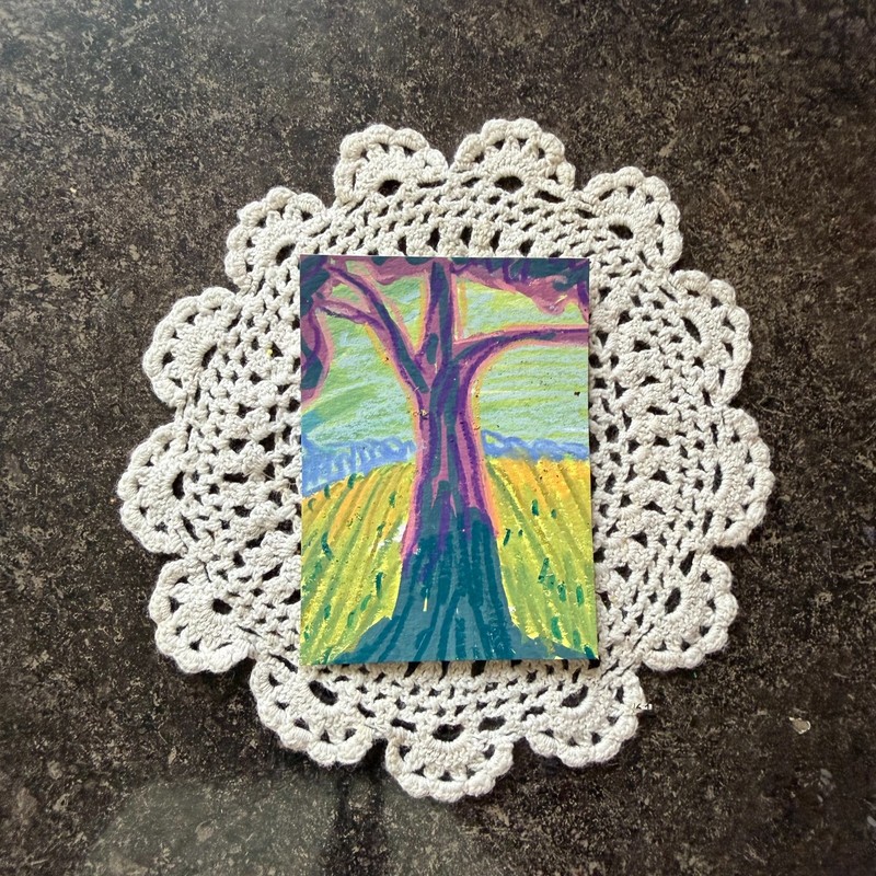 ACEO Original Painting ATC, Neighborhood Trees Series, Tree #5, Impressionist