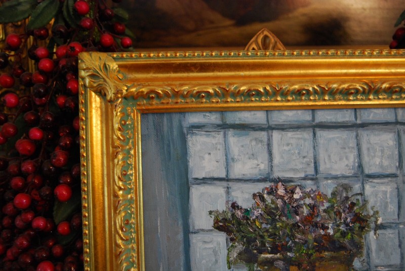 FRAMED SIGNED ORIGINAL OIL VIOLET FLOWERS ON POT A STILL LIFE ARTIST HECTO VIDAL gallery