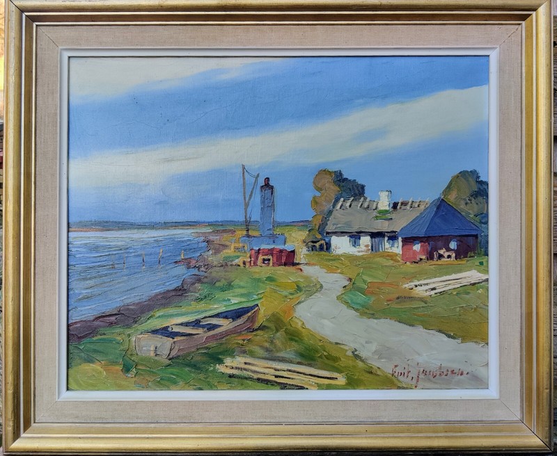 Fritz Jacobsen (1914-1979): HOUSES ON THE COAST, original oil painting