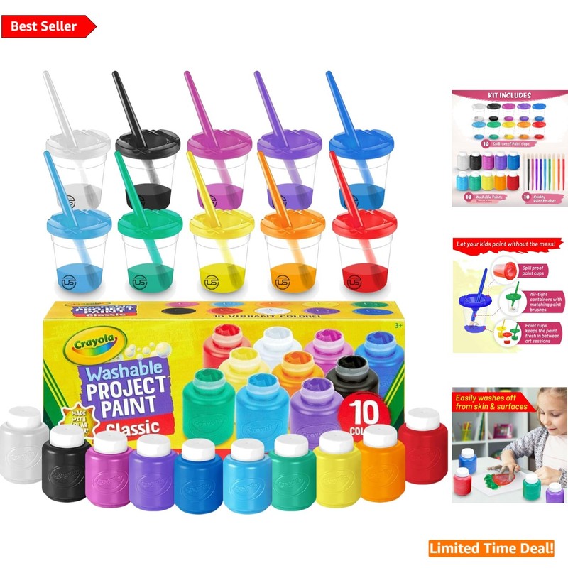 Non-Toxic Finger Paint Set for Kids: 10 Colors, Cups & Brushes – Mess-Free Fun!