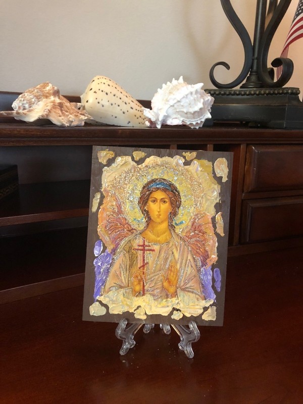 Archangel Michael 6"x 5", Saint, Unique Gift, Original, Hand made, Antanenka gallery