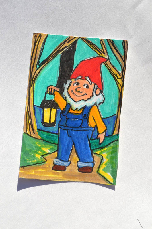 ACEO Original Art Gnome in Woods Mixed Media Not a print
