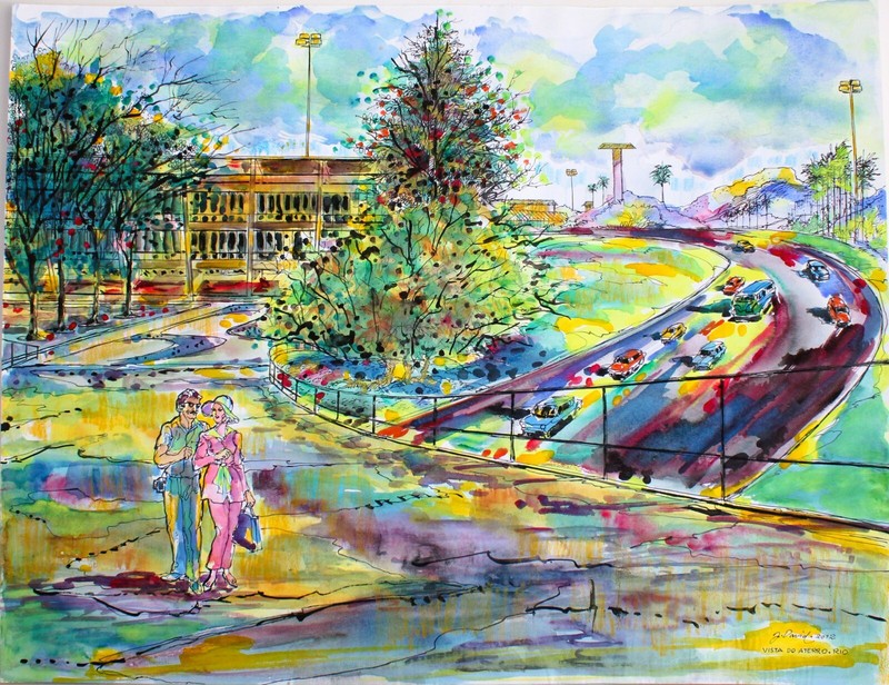 J DAVID 1934 WATERCOLOR INK PAPER 2012 SIGNED VISTA DO ATERRO RIO JANEIRO BRAZIL