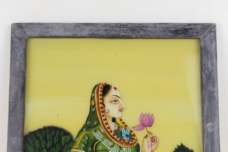 Indian Vintage Reverse Glass Hand Painted Queen Traditional Wall Art Decor gallery