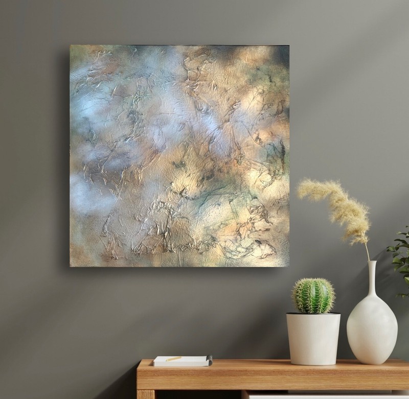 Golden Univers Abstract Texture Painting On Canvas green bronz shades living gallery