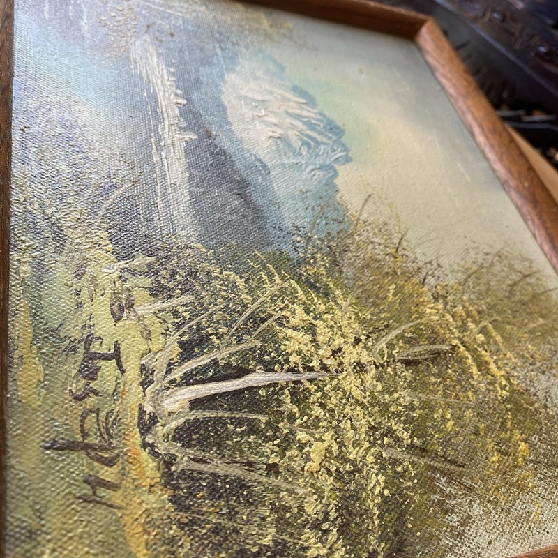 VTG Original Oil Painting Texture Mountain Water Trees Landscape Joseph MCM gallery