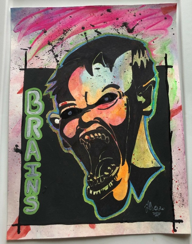 BRAINS SURREAL ABSTRACT ORIGINAL GEORGE SILLIMAN OUTSIDER ZOMBIE ART PAINTING