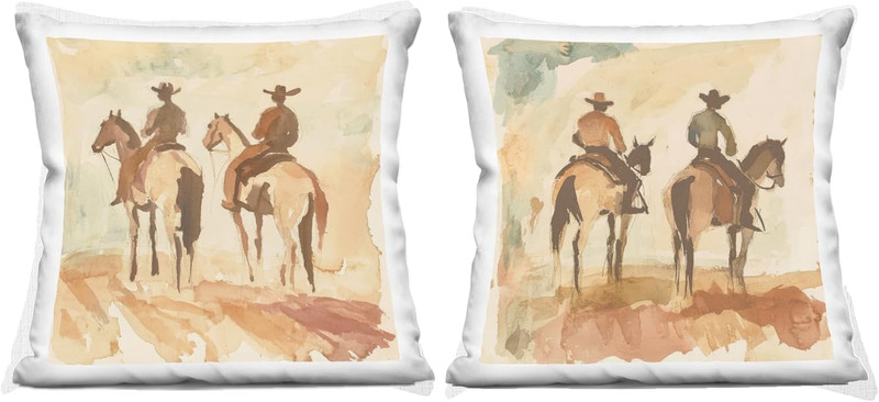Western Watercolor Cowboy Throw Pillow Set – 2 Piece Decorative Design