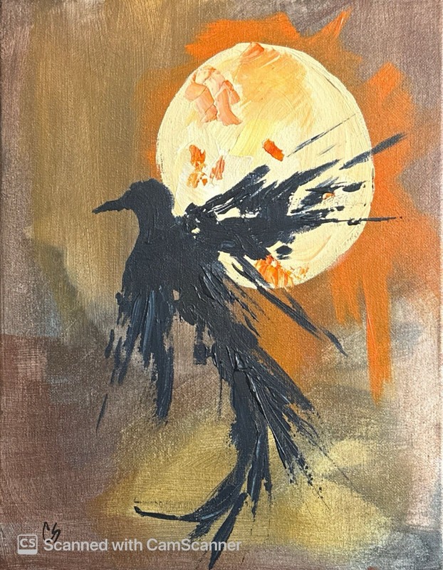Gothic Raven Moon Original Acrylic Painting 11X14 Signed Canvas Art