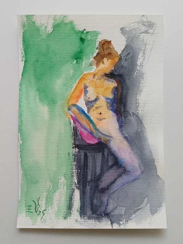 Woman Watercolor Original Art Figure Impressionism Artwork 21x15 cm. gallery