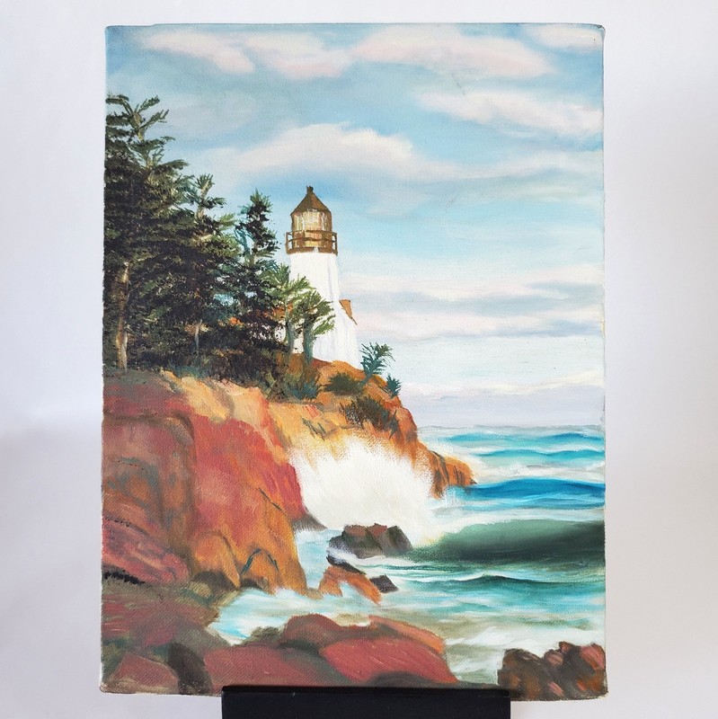 Original Oil Landscape on Canvas of Bass Lighthouse