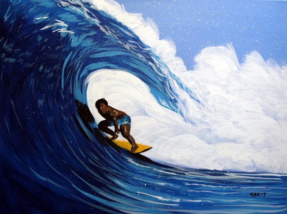 Surfing 2, Surfer, Original Acrylic Painting, Ocean, Signed, 24×18 inches