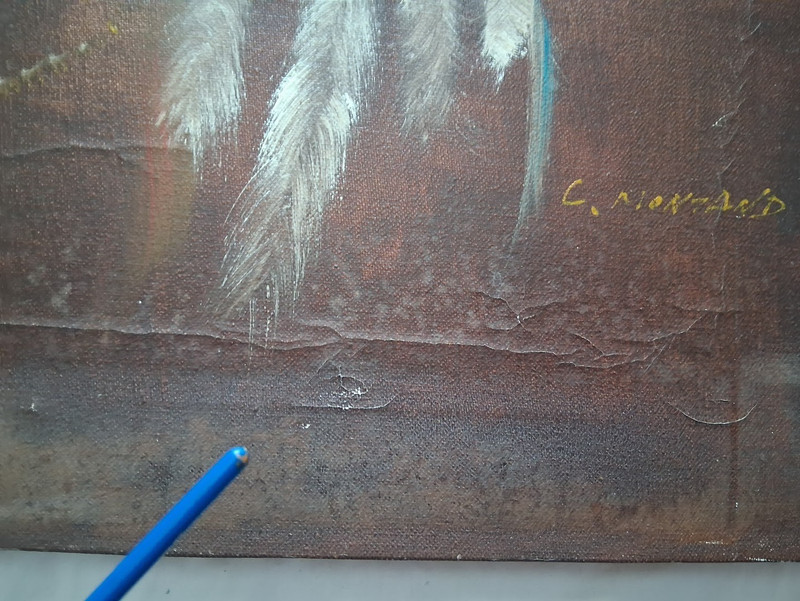 Native American Indian Warrior Oil Painting Signed Vintage large 24"x 20" canvas gallery