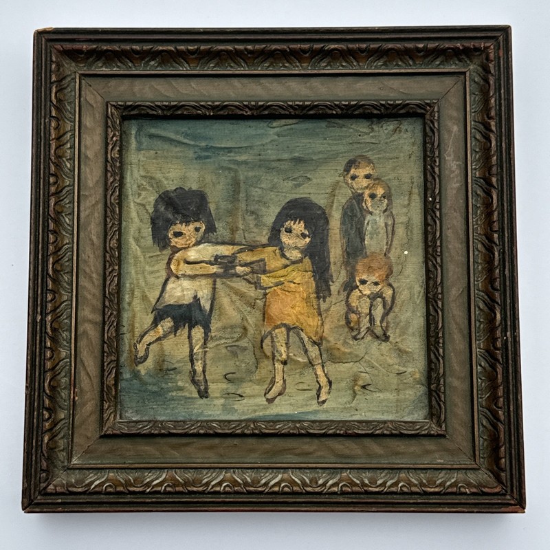 BIG EYE PAINTING MID CENTURY KEANE ABRUZZI DEGRAZIA STYLE MINIATURE UNSIGNED