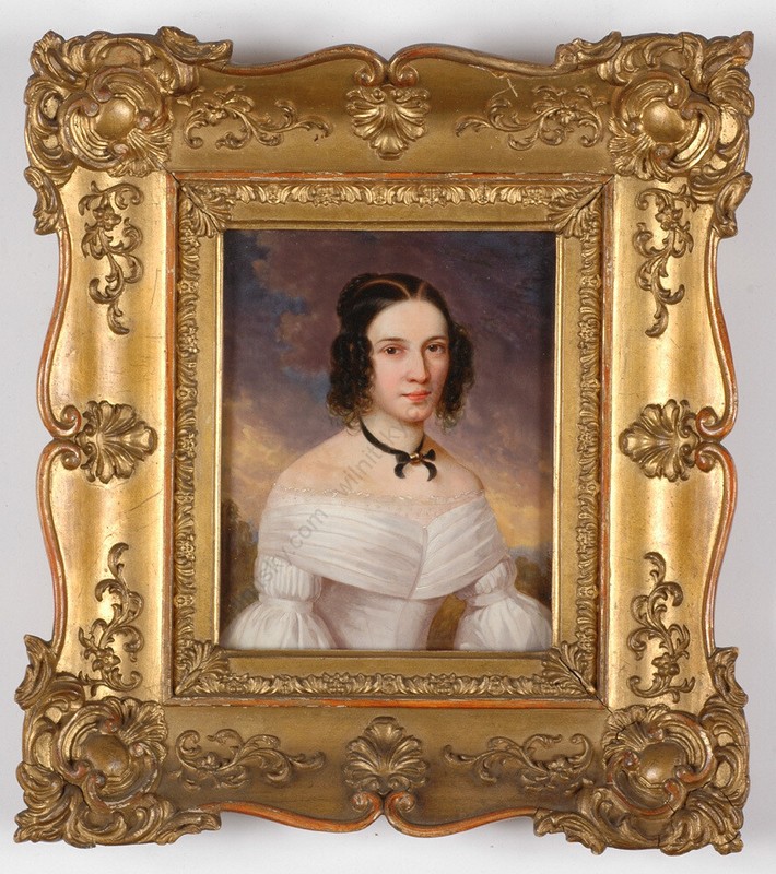 Leopold Fertbauer (1802-1875) «Portrait of a Young Lady», Large Oil Miniature