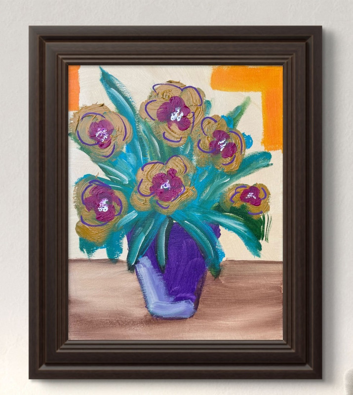 Original «Flowers in Vase» 11×14 Canvas Expressionism Abstract Design Home Art