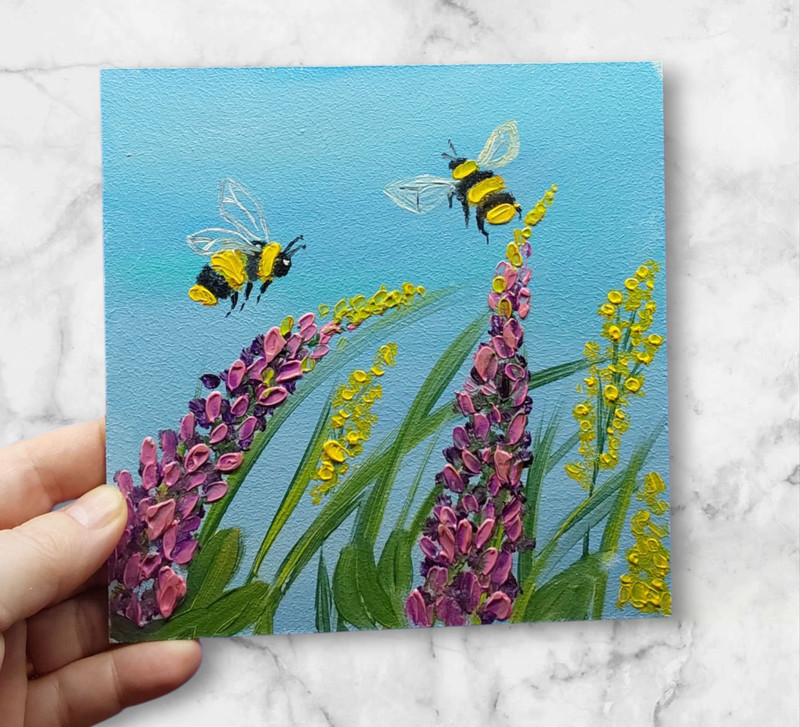 Bluebonnet Wildflowers Bumblebee Original Painting Honey Bee Handmade Wall Art gallery