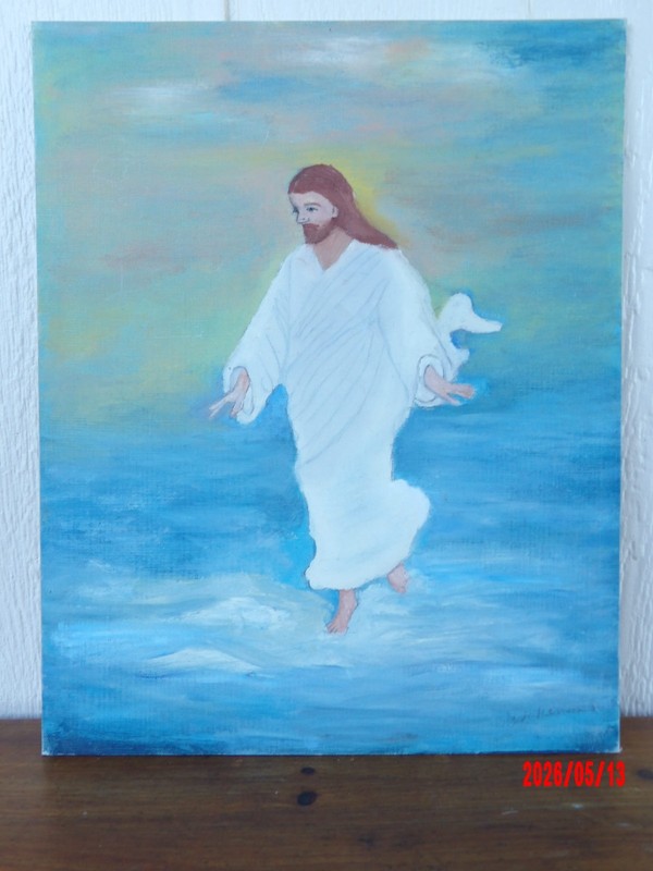 Jesus walking on water Original Acrylic Painting Canvas Board, 16″ x 20″ signed