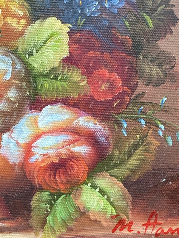 Original M. Aaron Signed Floral Still Life Oil Painting gallery