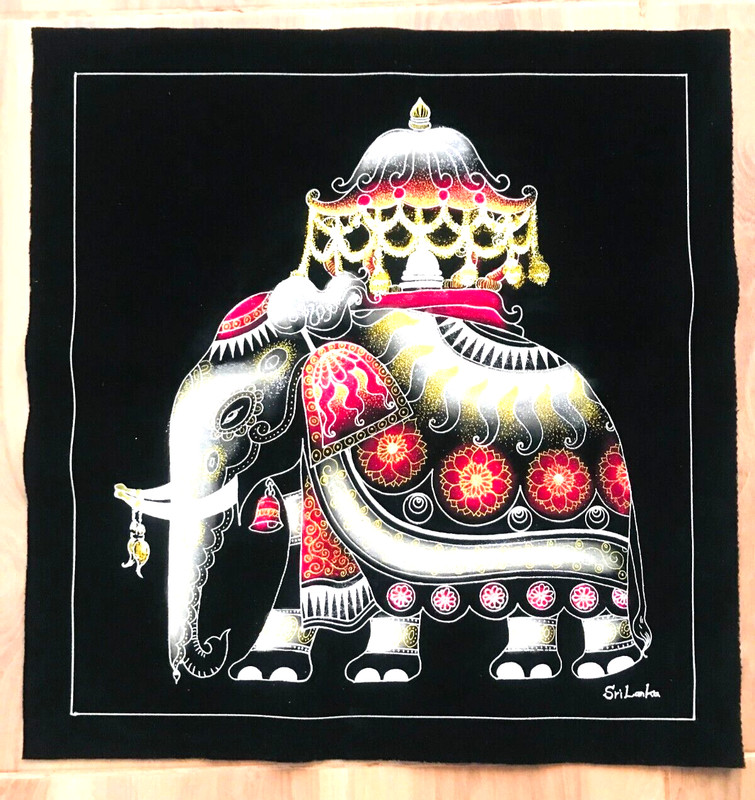 Modern hand-painted on Black velvet Original Art fabric,Acrylic paint Elephant