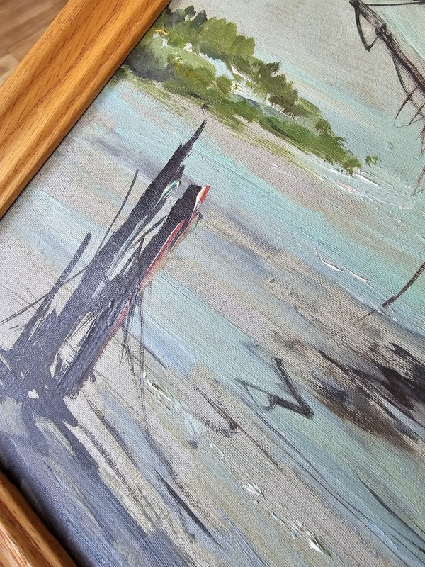 1962 Oscar T. Navarro Oil Painting Manila Seascape maritime vintage 16×20 gallery