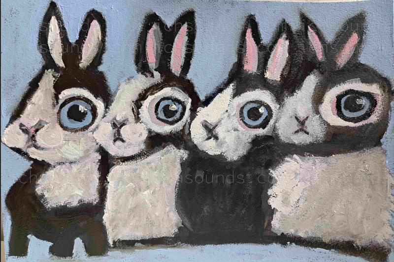 Original 9″X12″ rabbits oil painting on arches oil paper, signed on the back
