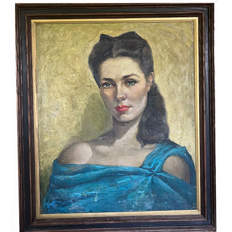 Cuban Artist Francisco Coro Marrodan Signed Dated 1947 Woman Portrait Painting