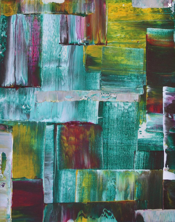 ShawNshawN Abstract Original Painting on Canvas – 16×20 Green Yellow Red Art