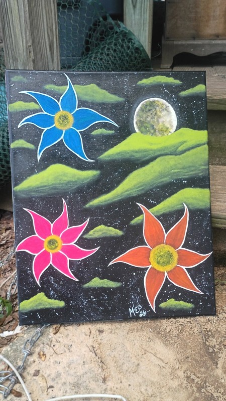 Mep Original Signed Floral Moon Night Sky Canvas Painting Unframed 2026 gallery
